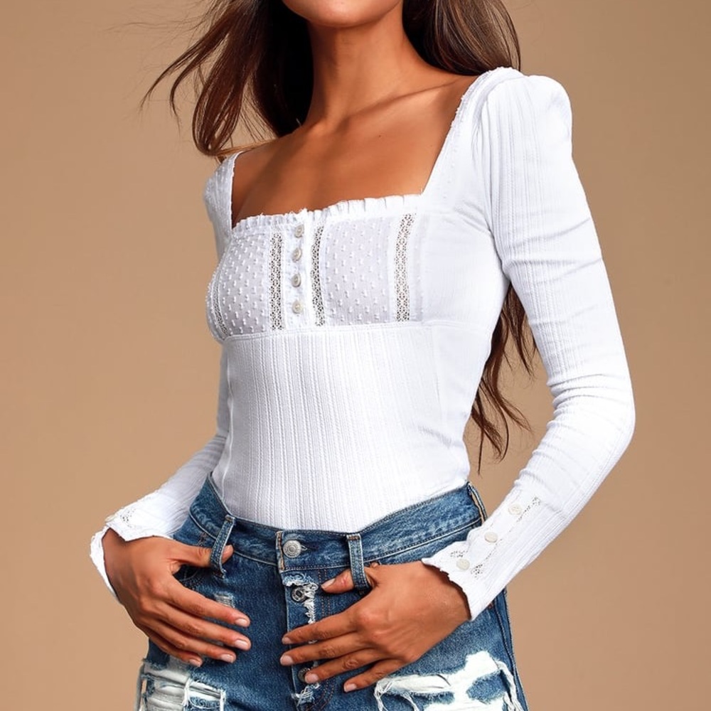 Free People Sugar Sugar White Ribbed Long Sleeve Top